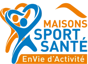 Logo officiel Maisons Sport Santé : deux silhouettes orange et bleue formant un cœur, avec le texte
